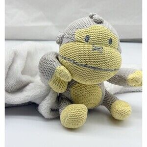 Baby Bum Monkey Duke Yellow Gray Plush Knitted Lovey Security Blanket Toy Soft